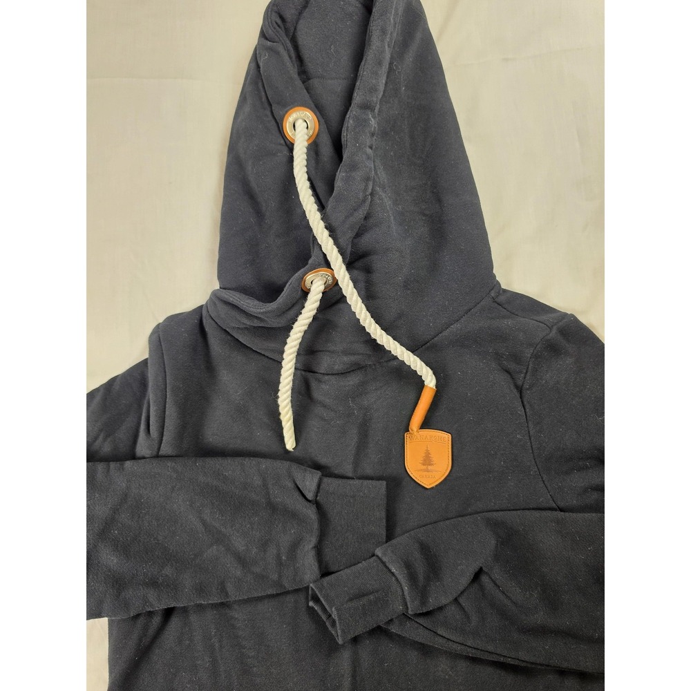 Wanakome Hoodie Womens XS Black Fleece Cowl Neck Tunic Pullover Logo Sweatshirt